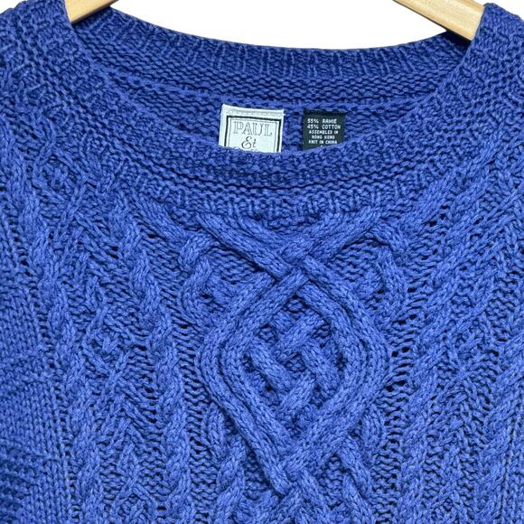 Vintage 90s Paul Et Duffier Heavy Cotton Cable Knit Sweater Purple Size Large - Picture 3 of 8